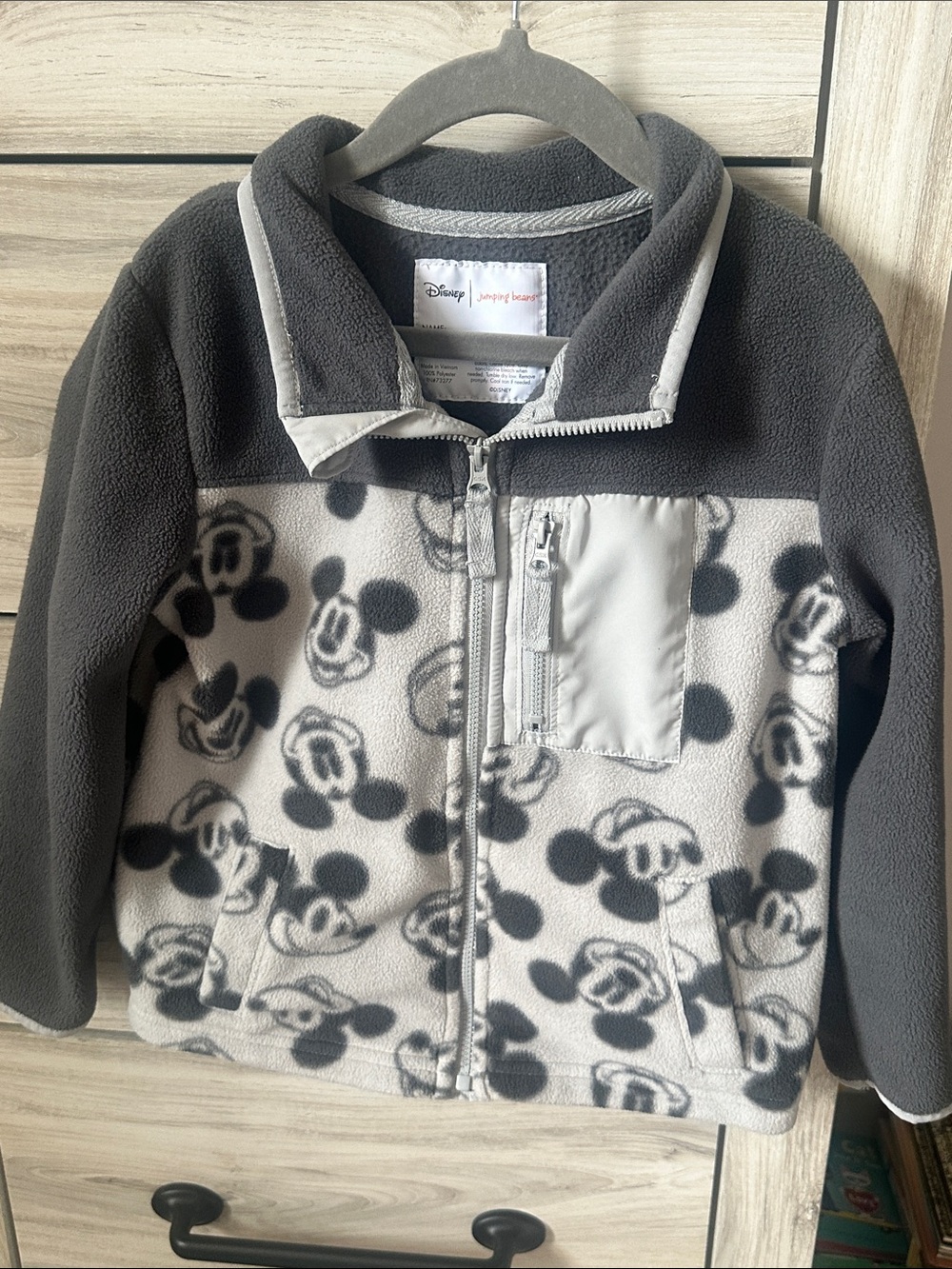 Disney Gray and Light Gray Mickey Print Fleece Jacket